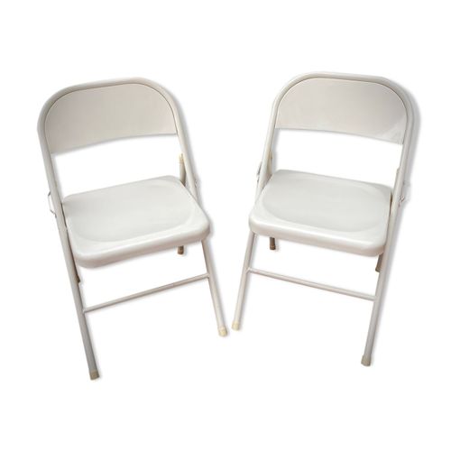 Duo De Chaises Pliantes En Acier Annes 1980 Blanc