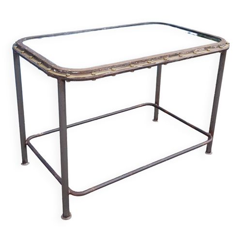 Table Avec Ancien Hublot De Bateau En  Laiton Avec Pitement En Fer  110 X 70 X 76 Cm Transparent