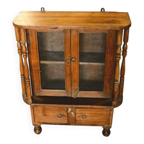 Vitrine Bijoutier Art Deco Marron Sur Pieds Meuble De Metier Bois Teck Inde Bois