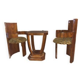 Lot Table Basse Et Deux Chauffeuses Art Deco 1930 Bois