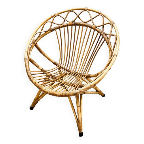 Fauteuil Coquille En Rotin 1960 Bois
