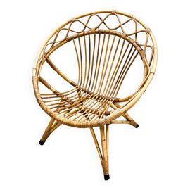 Fauteuil Coquille En Rotin 1960 Bois
