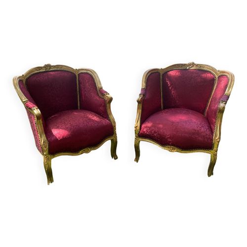 2 Fauteuils Style Baroque Louis Rouge