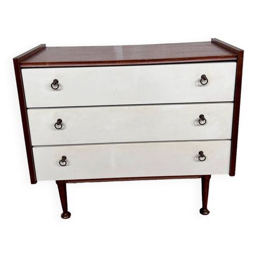Commode En Teck Et Tiroirs Formica Blanc  1970 Bois