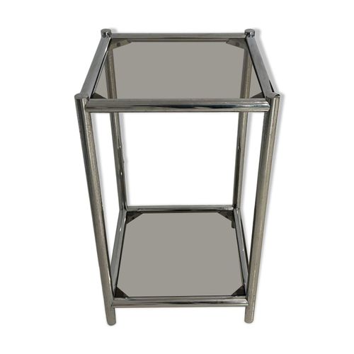 Sellette Ou Bout De Canap En Acier Chrom Avec Vitrine Fume Gris