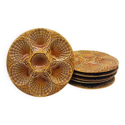 6 Assiettes  Coquillage Secla Portugal Marron