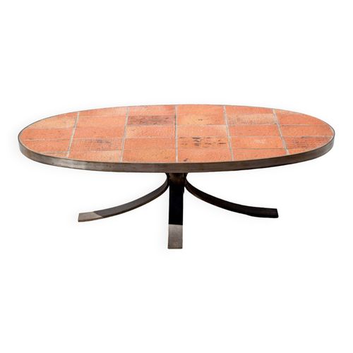 Table Basse Jean Jaffeux En Pierre De Lave Maille Avec Structure En Fer Forg 60aposs Marron