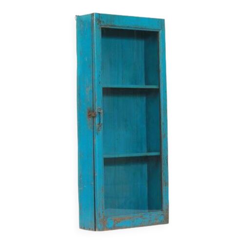 Vitrine Murale Vintage Bleu Vieux Teck Patine Et Piece Daposorigine Inde Bleu