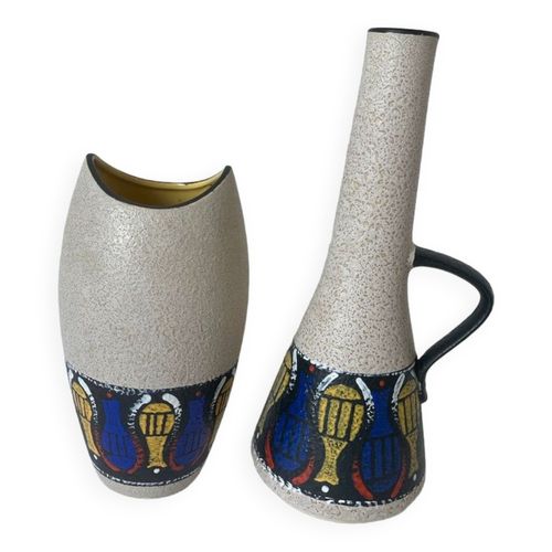 Vase x2 West Germany Fat Lava DmlerampBreiden 1960 multicolore