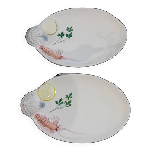2 Assiette De Fruits De Mer Vintage Mcm Art Cre Italie Tre Trvise Multicolore