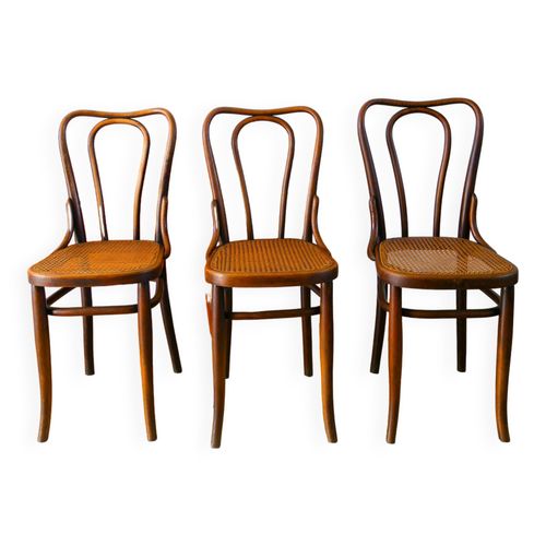 Ensemble De 3 Chaises Bistrot En Bois Et Cannage Signes J Kohn Made In Austria Xxme Bois