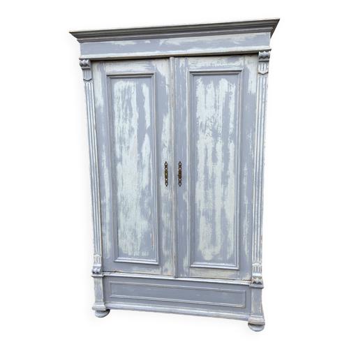 Armoire Alsacienne Rustique Fin 19 Eme Sapin Peint Bleu