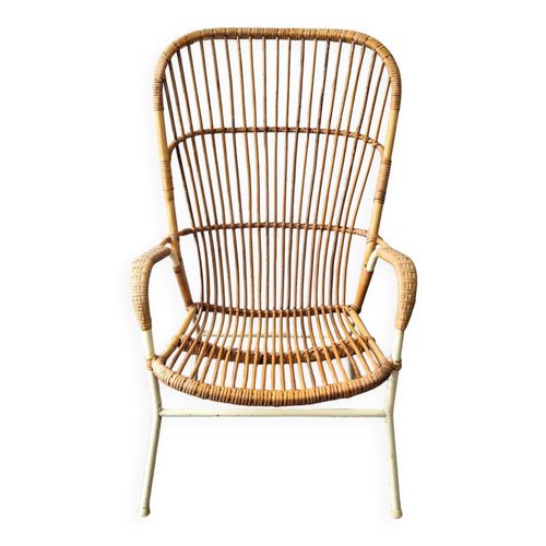 Chaise  Dossier Haut En Rotin Avec Cadre Blanc Pour Roh Noordwolde Paysbas Annes 1960 Marron