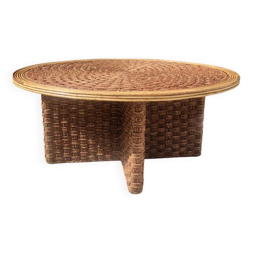 Table Basse En Corde Tresse Et Rotin 1970 Marron