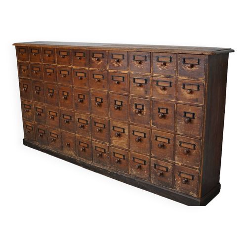 Armoire Daposapothicaire Banque De Tiroirs Antique Rustique En Pin Allemand Dbut Du 20e Sicle Marron
