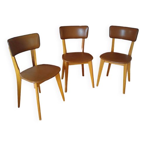 3 Chaises Vintage Des Annes 50 Marron
