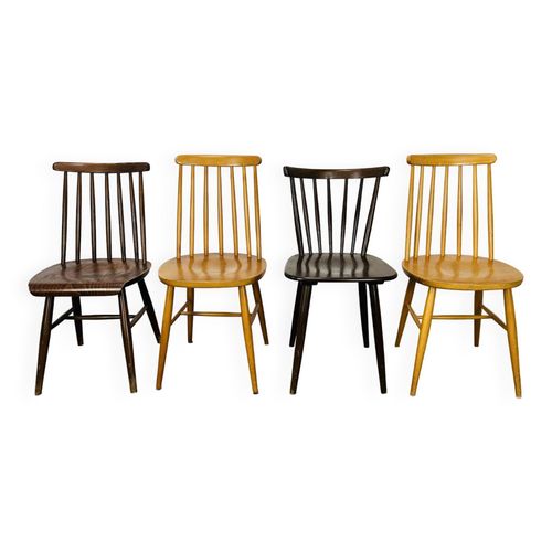 4 Chaises Scandinaves  Barreaux Annes 60 Bois