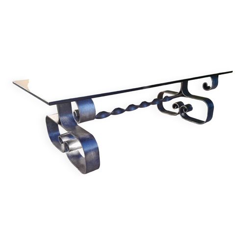 Table Basse Fer Forg Verre Vintage Design Anne 70 Noir