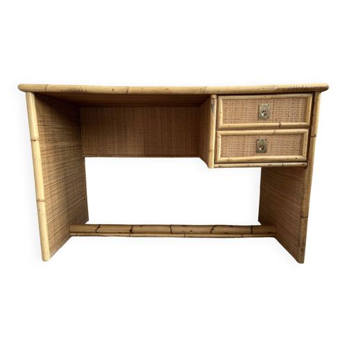 Bureau En Rotin Vintage Beige