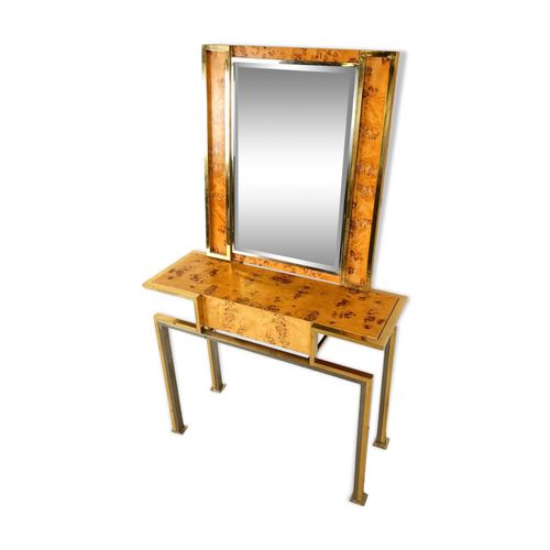 Console Vintage En Loupe Avec Miroir 1970 Marron