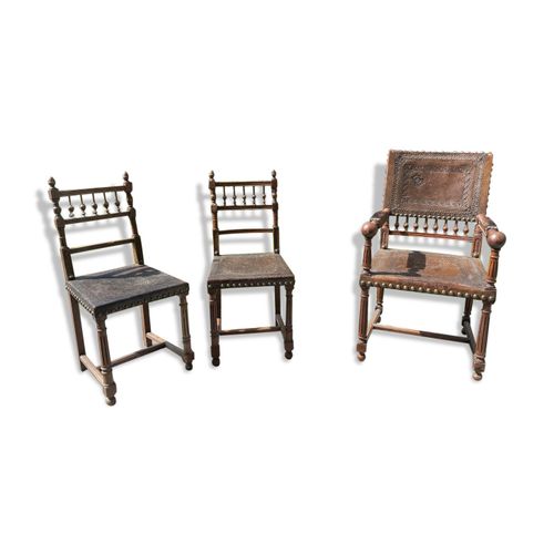 Fauteuil Et Chaises Style Henri Ii Marron