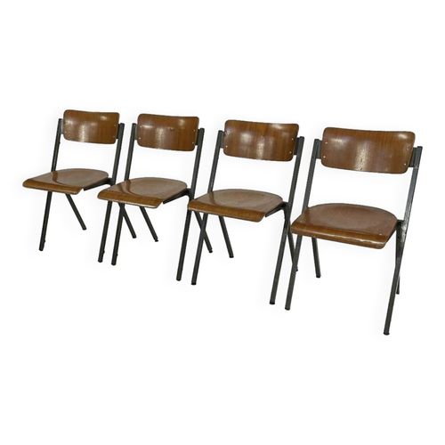 Ensemble De Quatre Chaises Compass 1960 Chaises Daposcole Design Nerlandais Bois