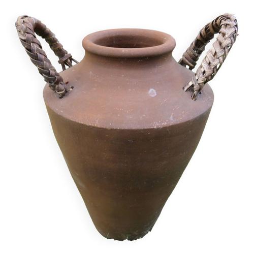 Pot De Fleurs En Terre Cuite Anses En Rotin Annes 30 40 Marron