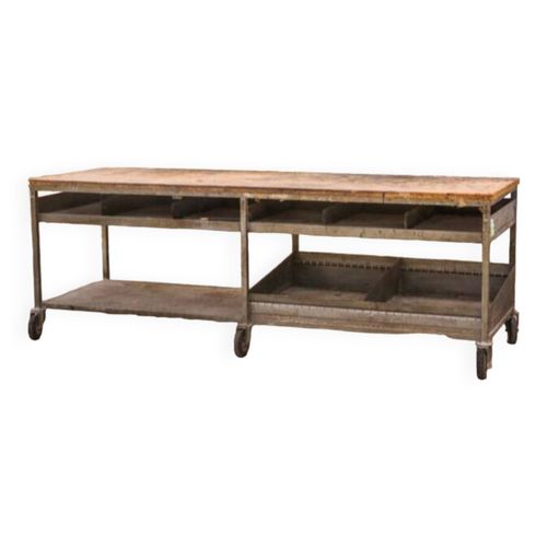 Factory Workingtable Storage And Wheels Authentic Vintage Industrial Rare And Unique Gris