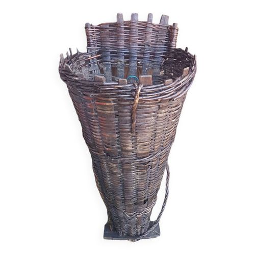 Ancien panier de vendangeurs osier tress dco vignes vin vintage marron