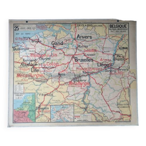 Ancienne carte Vidal Lablache  Belgique multicolore