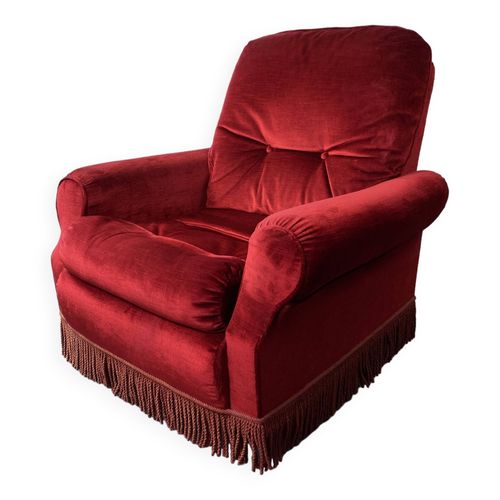 Fauteuil Crapaud En Velours Rouge  Franges Rouge