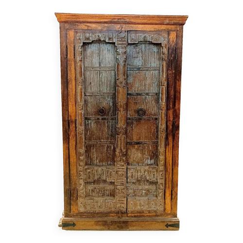 Ancienne Armoire Penderie Du Rajasthan Bois Exotique Ralise Partir De Porte Indienne Antique Multicolore