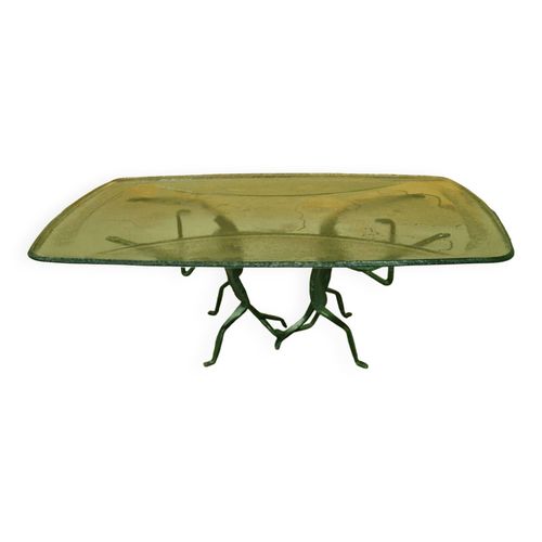 Table Basse Abstraite En Fer Forg Et Verre Glac Allemagne 1970 Vert