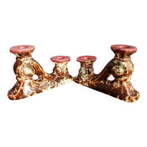 Paire de bougeoirs en cramique Fat Lava multicolore