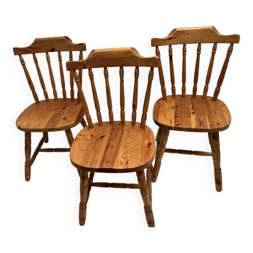 3 Chaises En Pin Type Western Country 1970 Bois Tourne Bois