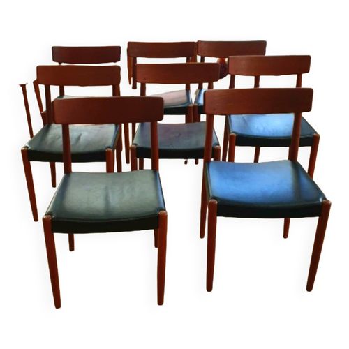 Suite De 8 Chaises Annes 60  Teck Et Cuir Noir  Designer Nils Jonsson Par Troeds Bjrnum Sude Marron