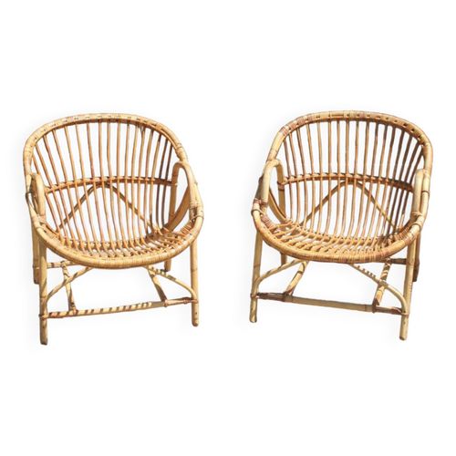 Paire De Fauteuils Rotin Vintage Transparent