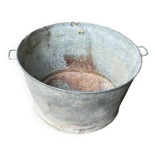 Grande Bassine Poignes En Acier Vintage Gris