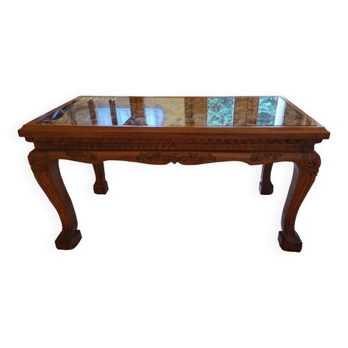 Table Salle  Manger En Teck Massif Sculpte Marron