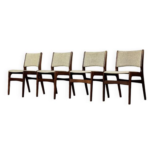 Chaises De Salle  Manger Scandinaves Modernes Vintage En Teck Et Laine Beige Modle 89 Par Erik Buch Annes 1950 Lot De 4 Marron