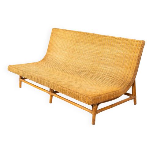 Banquette En Rotin Italie 1970 Marron