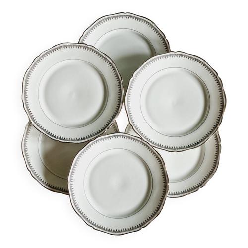 Lot De 6 Assiettes  Desserts Porcelaine De Sologne Argent