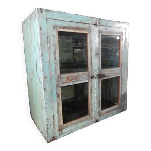 Buffet Petit Meuble Vitrine  Teck Piece Originale Inde Bleu