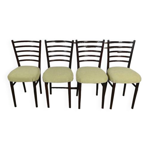 Suite De 4 Chaises Scandinaves En Bois Teint  1960 Vert