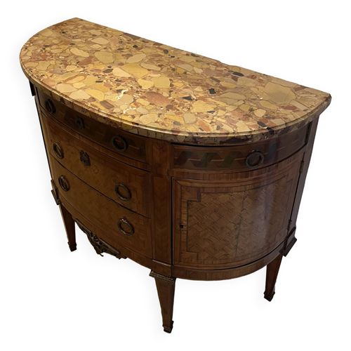 Commode Demi Lune Style Louis Xvi Marron