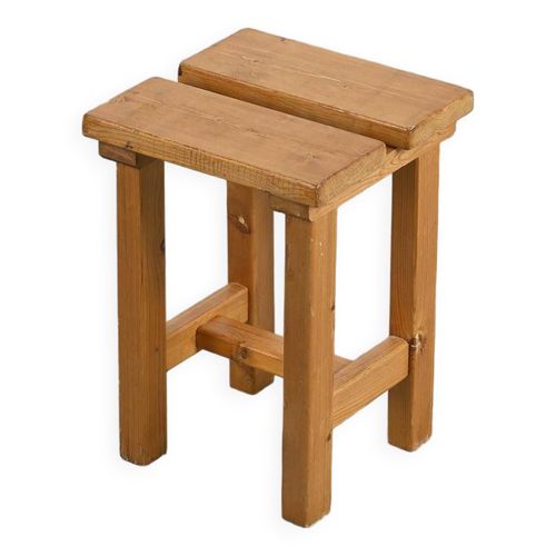 Tabouret En Pin Massif France Vers 1970 Bois