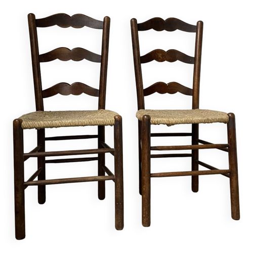 Paire Chaises Rustiques Paille Chne Bois