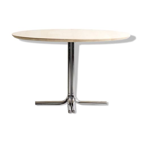 Table Manger Ronde En Sycomore Avec Pitement Vintage En Mtal Bois