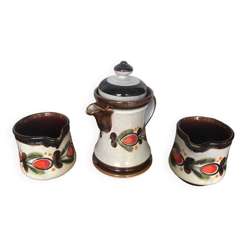 Ancienne Thire  2 Pichets Schramberg Bernau Cramique Dcor Fleurs Multicolore
