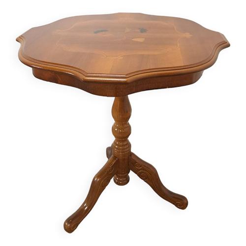 Table Daposappoint Ronde En Bois Vintage Avec Placage Incrust Bois